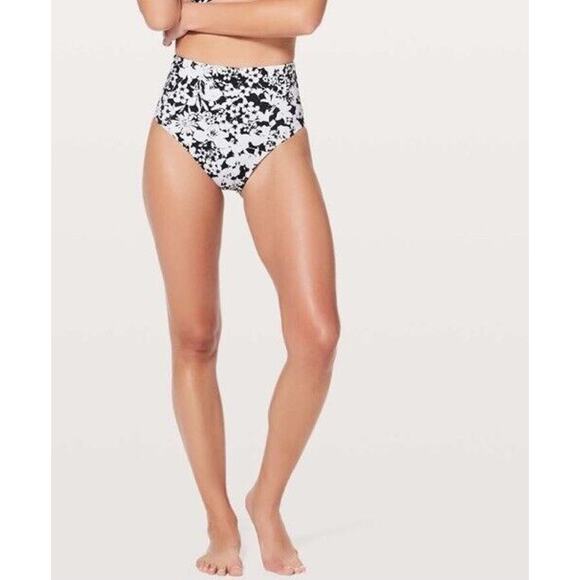 New Lululemon Deep Sea High Waisted Bikini Swim Bottom White Black Size XS 0 2 4 - Picture 1 of 7